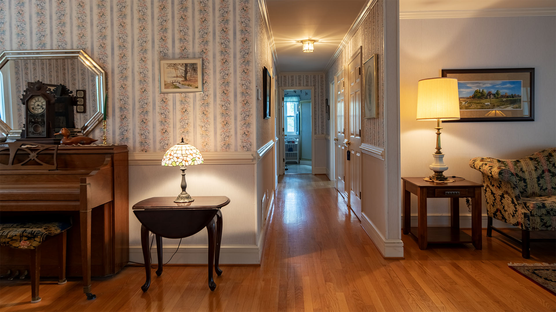 Interior hallway at Asgardd Farm in Afton VA with hardwood floors and access to living areas