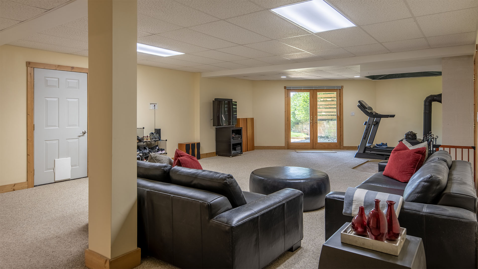 Finished lower-level recreational room at 3638 Oak Park Road in Madison Virginia