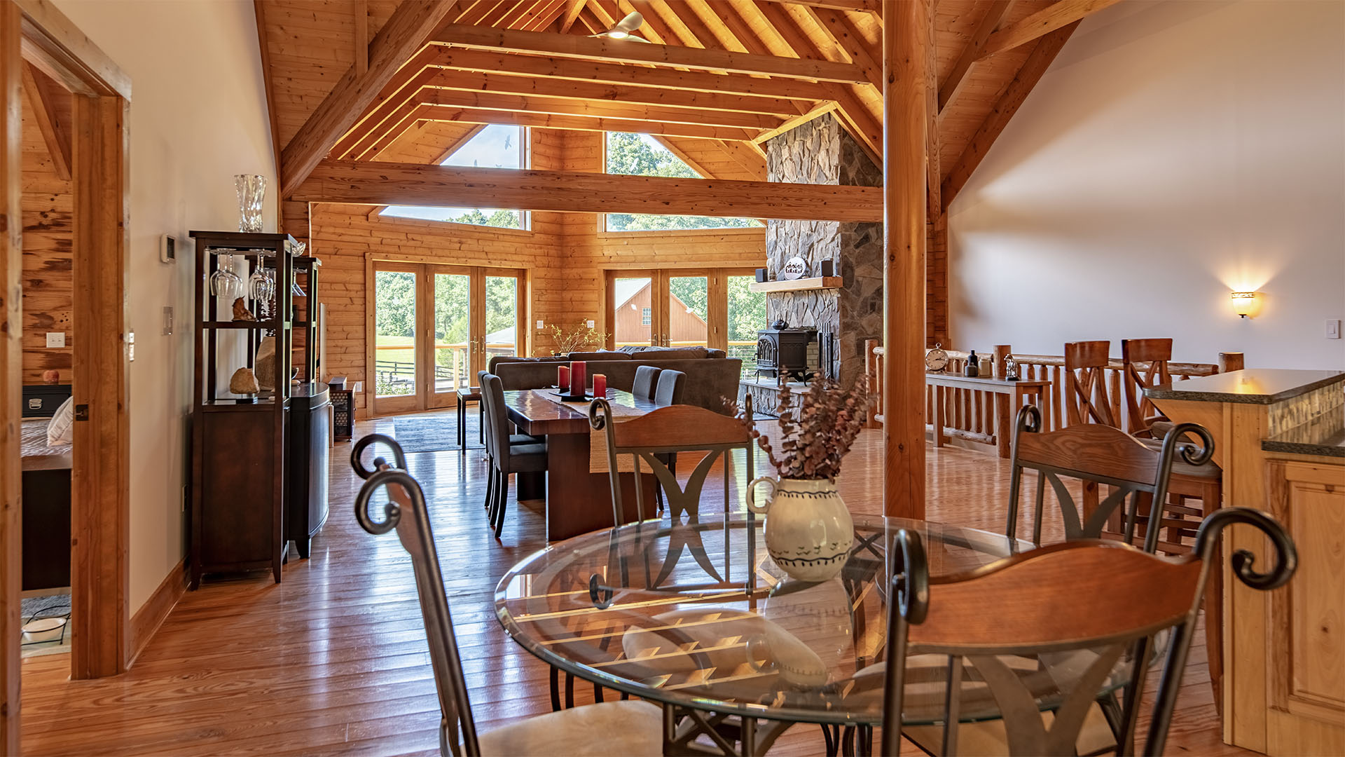 Breakfast nook in the log home at 3638 Oak Park Road in Madison Virginia