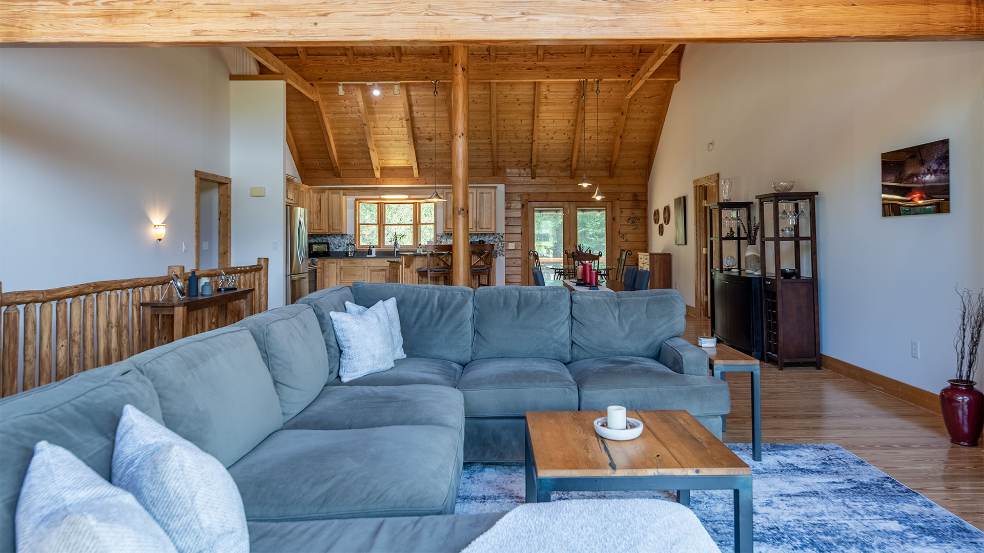 Spacious great room in the log home at 3638 Oak Park Road