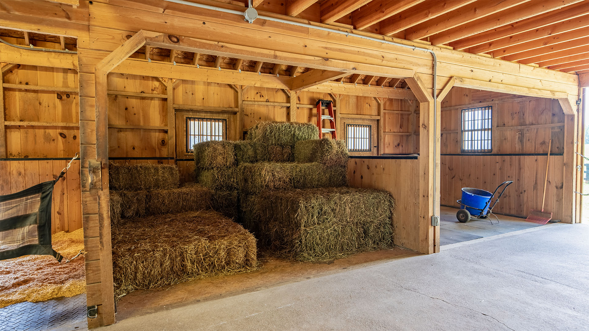 Hay storage area in the horse stable at 3638 Oak Park Road in Madison Virginia