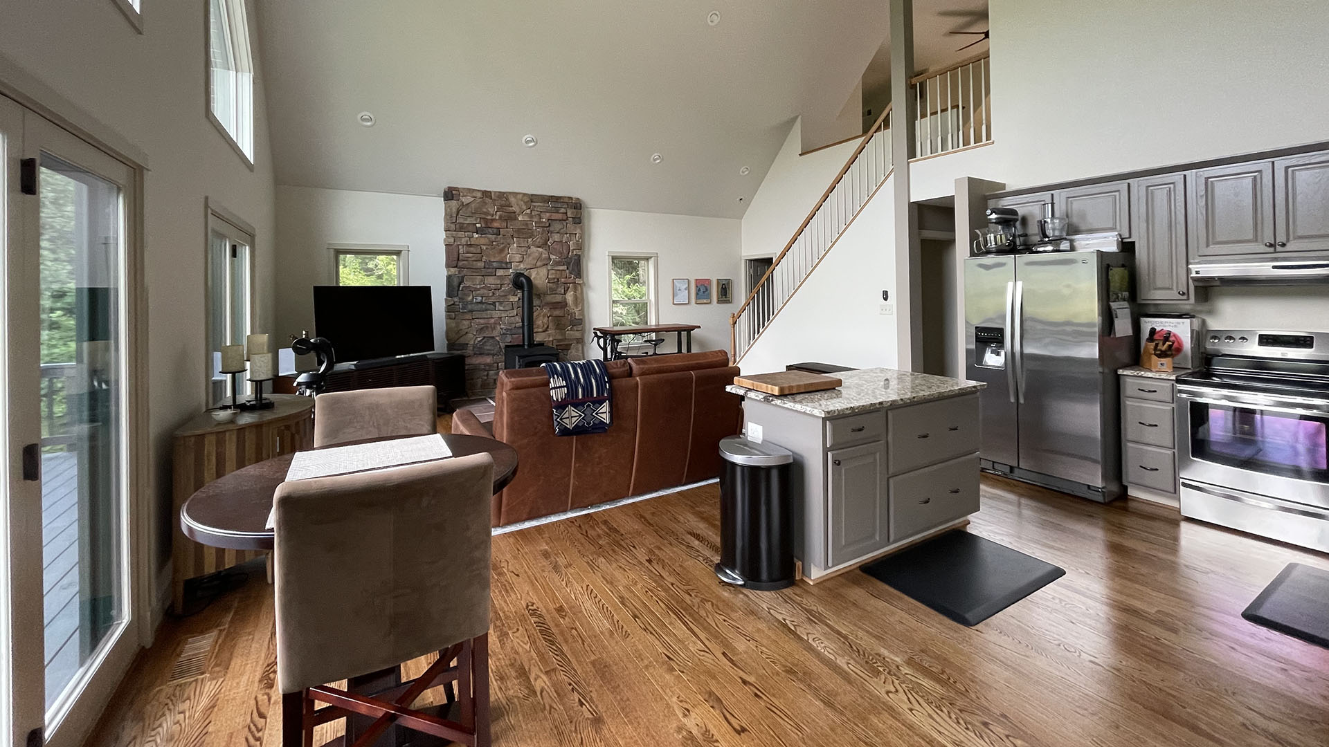Living room with woodstove in Madison Virginia country home