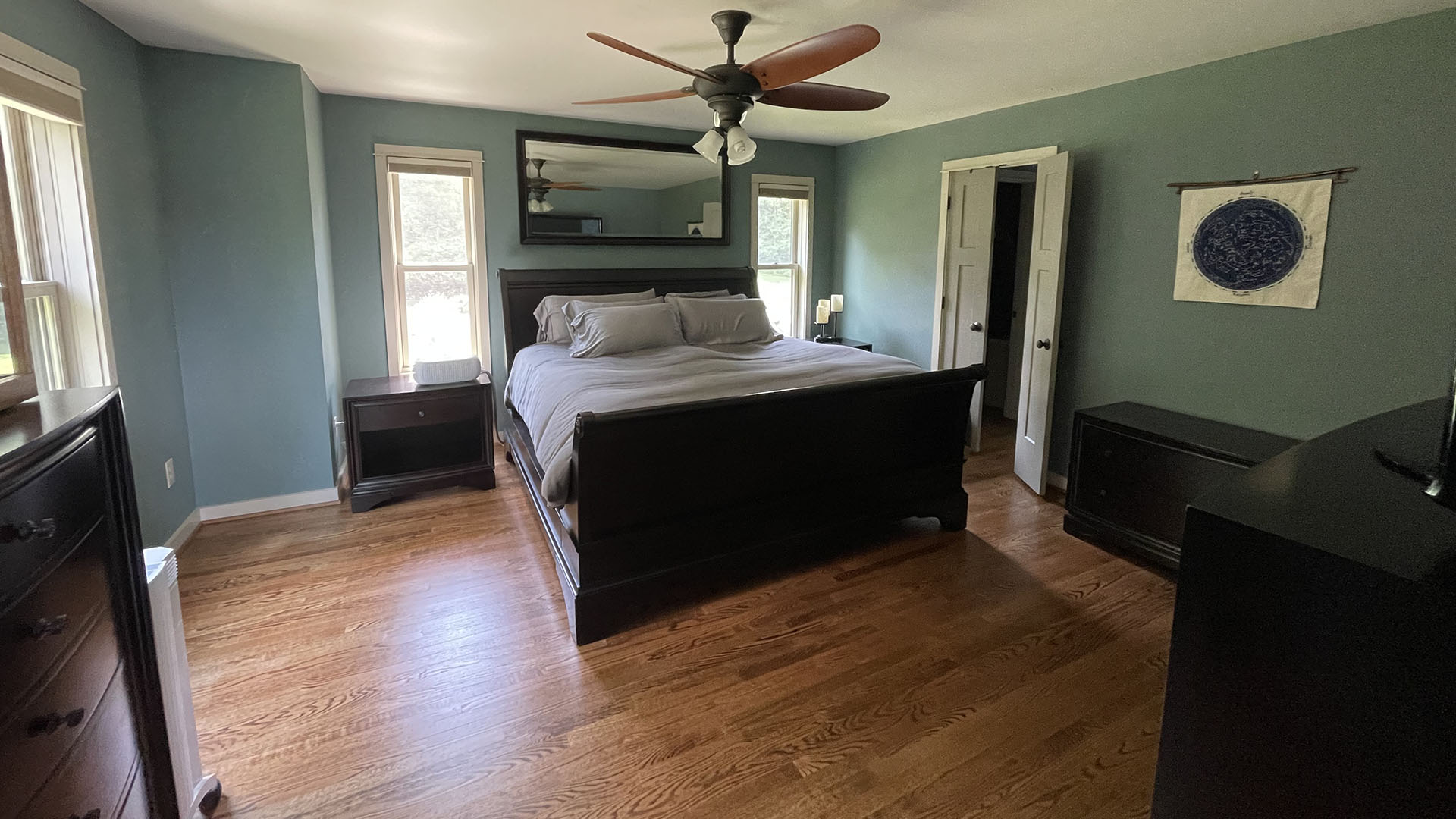 Primary bedroom in Madison Virginia country home